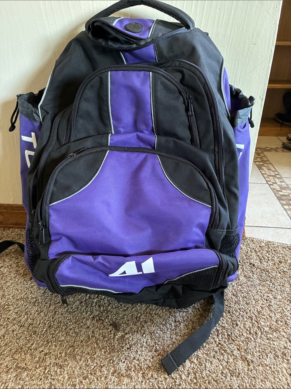 Tucci bat bag Men's Black & Purple Backpack with Multiple Compartments